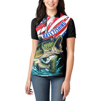 Personalized Bass Fishing Women Polo Shirt With American Flag - Wonder Print Shop