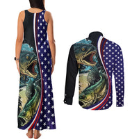 Bass Fishing Couples Matching Tank Maxi Dress and Long Sleeve Button Shirt Double Largemouth Bass Old Style - Wonder Print Shop