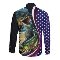 Bass Fishing Long Sleeve Button Shirt Double Largemouth Bass Old Style - Wonder Print Shop