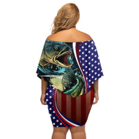 Bass Fishing Off Shoulder Short Dress Double Largemouth Bass Old Style - Wonder Print Shop