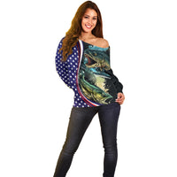 Bass Fishing Off Shoulder Sweater Double Largemouth Bass Old Style - Wonder Print Shop