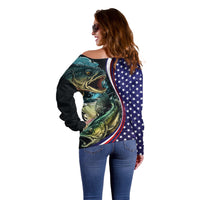 Bass Fishing Off Shoulder Sweater Double Largemouth Bass Old Style - Wonder Print Shop
