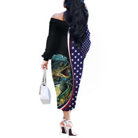 Bass Fishing Off The Shoulder Long Sleeve Dress Double Largemouth Bass Old Style - Wonder Print Shop