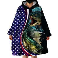 Bass Fishing Wearable Blanket Hoodie Double Largemouth Bass Old Style - Wonder Print Shop