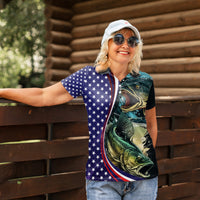 Bass Fishing Women Polo Shirt Double Largemouth Bass Old Style - Wonder Print Shop
