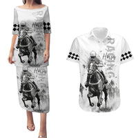 Kentucky Horses Racing Couples Matching Puletasi and Hawaiian Shirt Jockey Drawing Style - Wonder Print Shop
