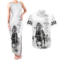Kentucky Horses Racing Couples Matching Tank Maxi Dress and Hawaiian Shirt Jockey Drawing Style - Wonder Print Shop