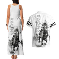 Kentucky Horses Racing Couples Matching Tank Maxi Dress and Hawaiian Shirt Jockey Drawing Style - Wonder Print Shop