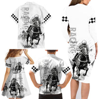 Kentucky Horses Racing Family Matching Long Sleeve Bodycon Dress and Hawaiian Shirt Jockey Drawing Style - Wonder Print Shop
