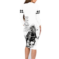 Kentucky Horses Racing Family Matching Long Sleeve Bodycon Dress and Hawaiian Shirt Jockey Drawing Style - Wonder Print Shop