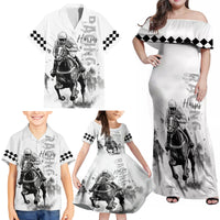 Kentucky Horses Racing Family Matching Off Shoulder Maxi Dress and Hawaiian Shirt Jockey Drawing Style - Wonder Print Shop