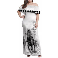 Kentucky Horses Racing Family Matching Off Shoulder Maxi Dress and Hawaiian Shirt Jockey Drawing Style - Wonder Print Shop