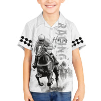 Kentucky Horses Racing Family Matching Off Shoulder Maxi Dress and Hawaiian Shirt Jockey Drawing Style - Wonder Print Shop