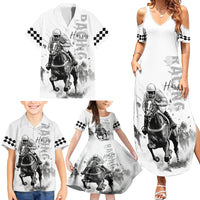 Kentucky Horses Racing Family Matching Summer Maxi Dress and Hawaiian Shirt Jockey Drawing Style - Wonder Print Shop