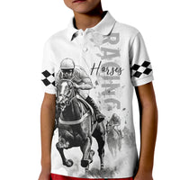 Kentucky Horses Racing Kid Polo Shirt Jockey Drawing Style - Wonder Print Shop