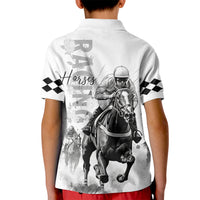 Kentucky Horses Racing Kid Polo Shirt Jockey Drawing Style - Wonder Print Shop