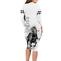 Kentucky Horses Racing Long Sleeve Bodycon Dress Jockey Drawing Style - Wonder Print Shop
