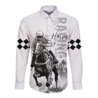 Kentucky Horses Racing Long Sleeve Button Shirt Jockey Drawing Style - Wonder Print Shop