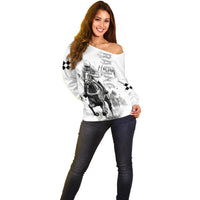 Kentucky Horses Racing Off Shoulder Sweater Jockey Drawing Style - Wonder Print Shop