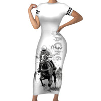 Kentucky Horses Racing Short Sleeve Bodycon Dress Jockey Drawing Style - Wonder Print Shop