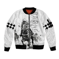Kentucky Horses Racing Sleeve Zip Bomber Jacket Jockey Drawing Style - Wonder Print Shop