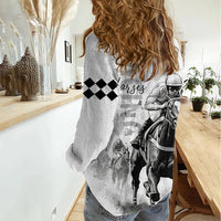 Kentucky Horses Racing Women Casual Shirt Jockey Drawing Style - Wonder Print Shop