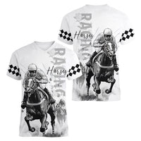 Kentucky Horses Racing Women V-Neck T-Shirt Jockey Drawing Style - Wonder Print Shop