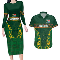 Custom South Africa Rugby Couples Matching Long Sleeve Bodycon Dress and Hawaiian Shirt Springboks Spirit and King Protea