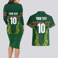 Custom South Africa Rugby Couples Matching Long Sleeve Bodycon Dress and Hawaiian Shirt Springboks Spirit and King Protea