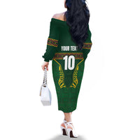 Custom South Africa Rugby Family Matching Off The Shoulder Long Sleeve Dress and Hawaiian Shirt Springboks Spirit and King Protea