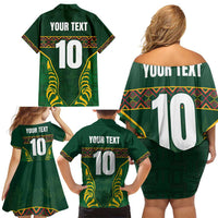 Custom South Africa Rugby Family Matching Off Shoulder Short Dress and Hawaiian Shirt Springboks Spirit and King Protea