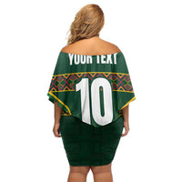 Custom South Africa Rugby Family Matching Off Shoulder Short Dress and Hawaiian Shirt Springboks Spirit and King Protea