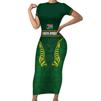 Custom South Africa Rugby Family Matching Short Sleeve Bodycon Dress and Hawaiian Shirt Springboks Spirit and King Protea