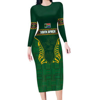 Custom South Africa Rugby Long Sleeve Bodycon Dress Springboks Spirit and King Protea