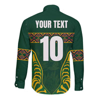 Custom South Africa Rugby Long Sleeve Button Shirt Springboks Spirit and King Protea