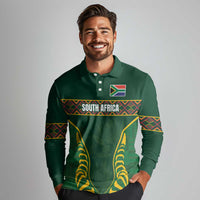 Custom South Africa Rugby Long Sleeve Polo Shirt Springboks Spirit and King Protea