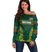 Custom South Africa Rugby Off Shoulder Sweater Springboks Spirit and King Protea
