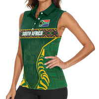 Custom South Africa Rugby Women Sleeveless Polo Shirt Springboks Spirit and King Protea
