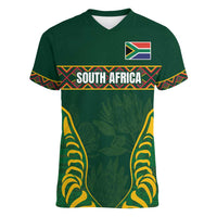 Custom South Africa Rugby Women V-Neck T-Shirt Springboks Spirit and King Protea