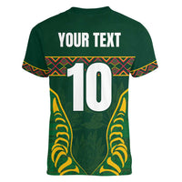 Custom South Africa Rugby Women V-Neck T-Shirt Springboks Spirit and King Protea