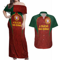 Custom Portugal Football Couples Matching Off Shoulder Maxi Dress and Hawaiian Shirt A Selecao das Quinas