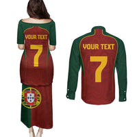 Custom Portugal Football Couples Matching Puletasi and Long Sleeve Button Shirt A Selecao das Quinas