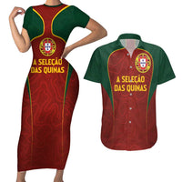 Custom Portugal Football Couples Matching Short Sleeve Bodycon Dress and Hawaiian Shirt A Selecao das Quinas