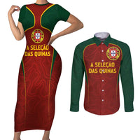 Custom Portugal Football Couples Matching Short Sleeve Bodycon Dress and Long Sleeve Button Shirt A Selecao das Quinas