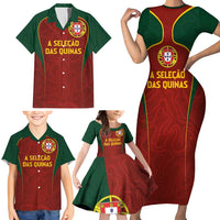 Custom Portugal Football Family Matching Short Sleeve Bodycon Dress and Hawaiian Shirt A Selecao das Quinas