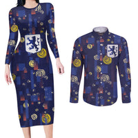 Custom Netherlands Football Couples Matching Long Sleeve Bodycon Dress and Long Sleeve Button Shirt Starry Night Style