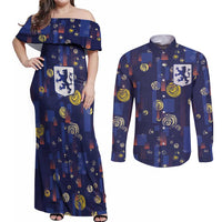 Custom Netherlands Football Couples Matching Off Shoulder Maxi Dress and Long Sleeve Button Shirt Starry Night Style