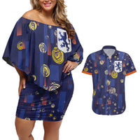 Custom Netherlands Football Couples Matching Off Shoulder Short Dress and Hawaiian Shirt Starry Night Style
