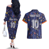 Custom Netherlands Football Couples Matching Off The Shoulder Long Sleeve Dress and Hawaiian Shirt Starry Night Style