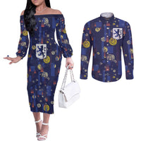 Custom Netherlands Football Couples Matching Off The Shoulder Long Sleeve Dress and Long Sleeve Button Shirt Starry Night Style